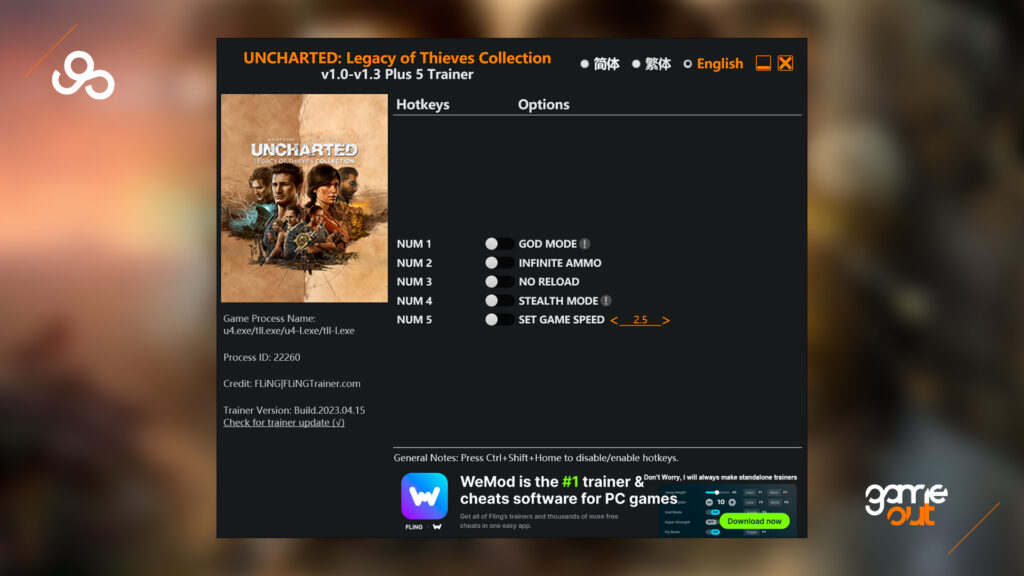 Трейнер UNCHARTED: Legacy of Thieves Collection