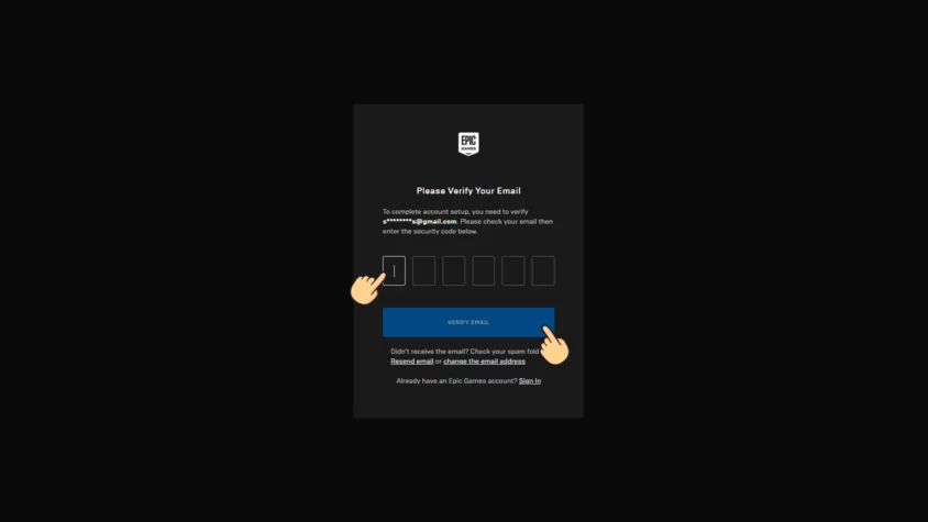 Подтверждение почты с помощью кода верификации в Epic Games