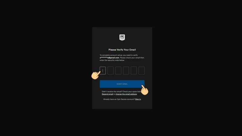 Подтверждение почты с помощью кода верификации в Epic Games