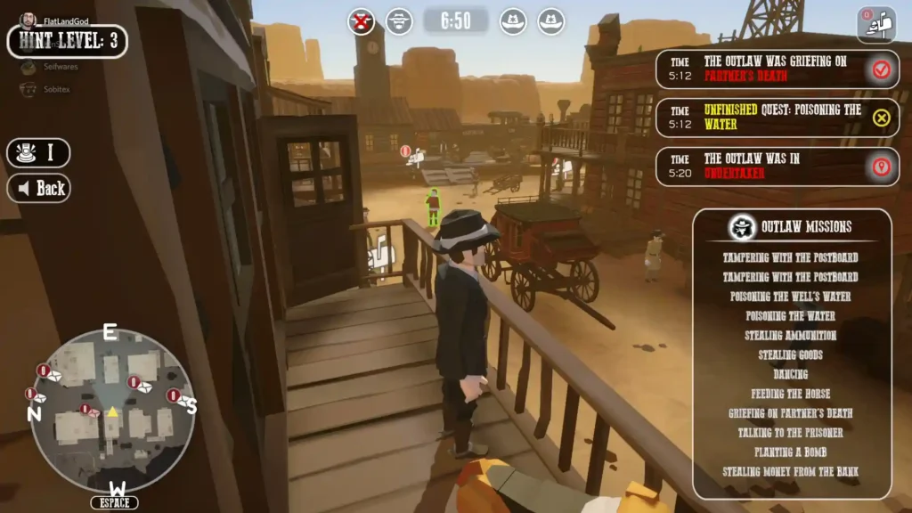 Игрок в роли шерифа на балконе, наблюдающий за порядком в "West Hunt"