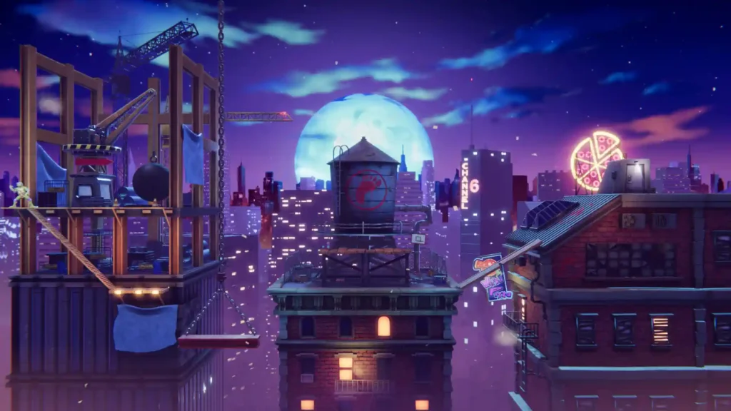 Вид на ночной город из Nickelodeon All-Star Brawl 2.