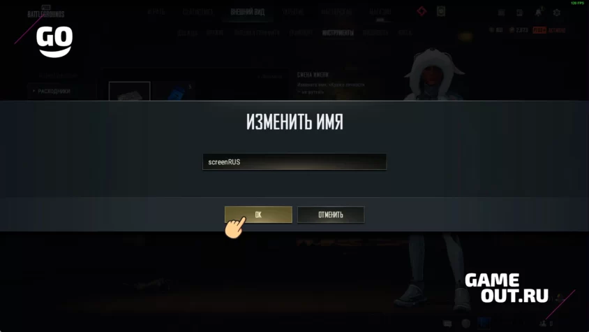 Подтверждение выбора нового ника в PUBG