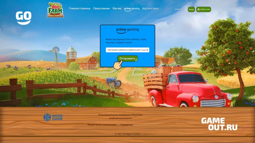Поле ввода промокода на сайте Big Farm.