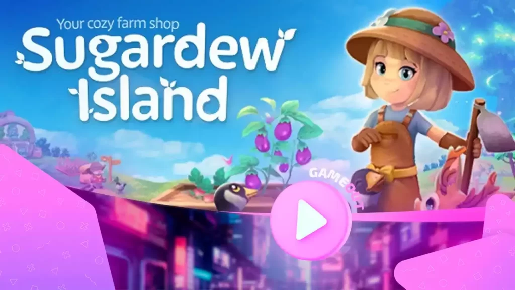 Обложка игры Sugardew Island с изображением фермы и животных