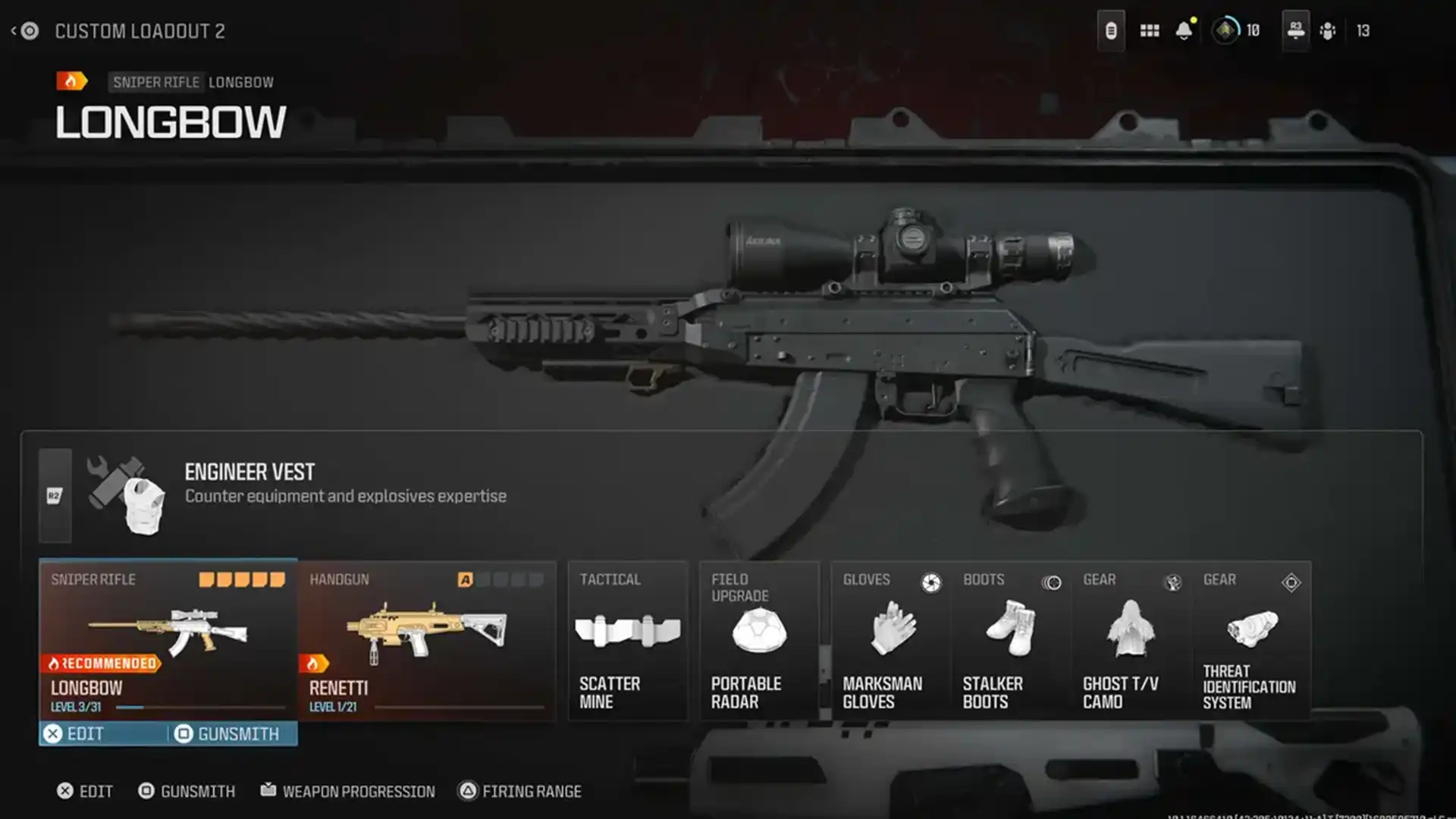 Окно кастомизации снайперской винтовки Longbow в Modern Warfare III
