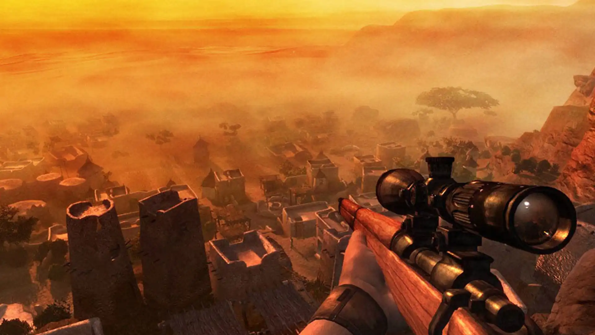 Снайперская стрельба на закате в Far Cry 2.