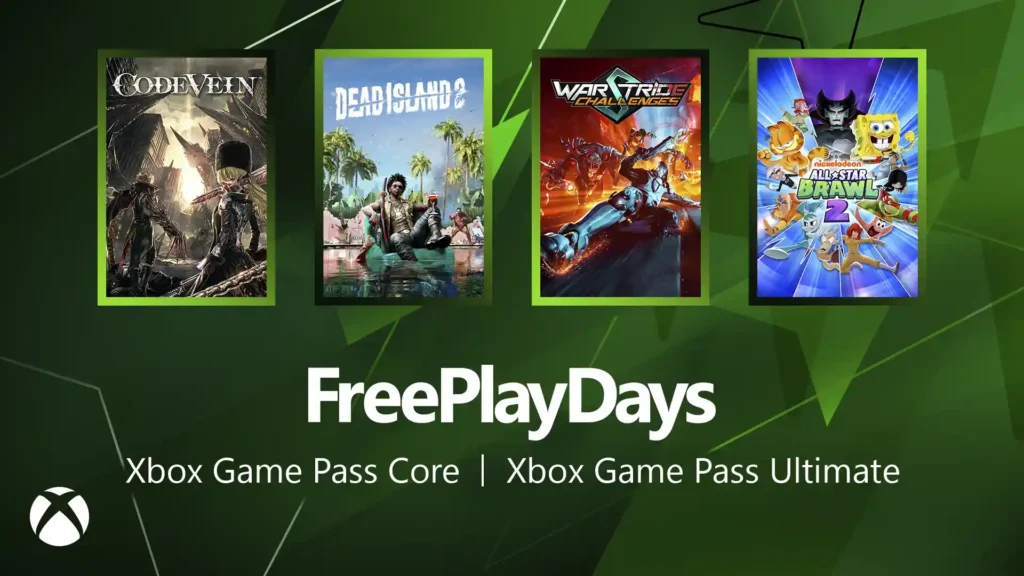 Коллаж игр Free Play Days: Code Vein, Dead Island 2, Warstride Challenges, Nickelodeon All Star Brawl 2