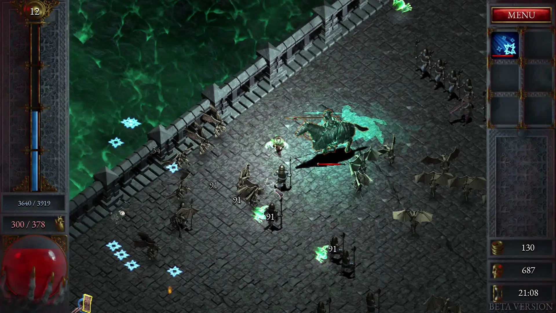 Враги в Halls of Torment атакуют игрока магическими снарядами