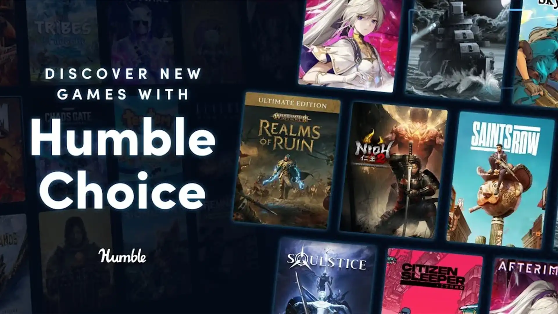 Обложка Humble Choice с играми марта 2024, включая Warhammer, Nioh 2 и Saints Row.