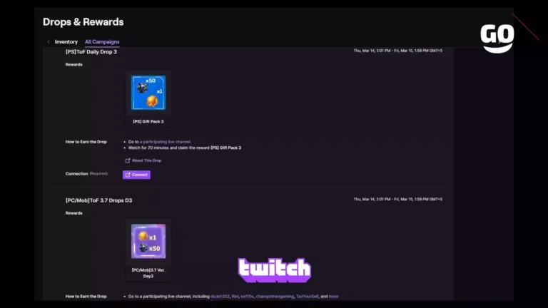 Twitch Drops предлагает подарки [PS]ToF Daily Drop 3 для Tower of Fantasy