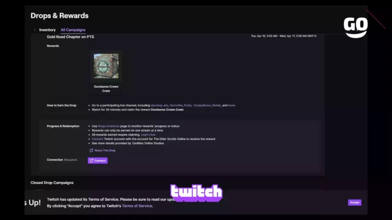 Twitch Drops предоставляет бонусы Gold Road для The Elder Scrolls Online