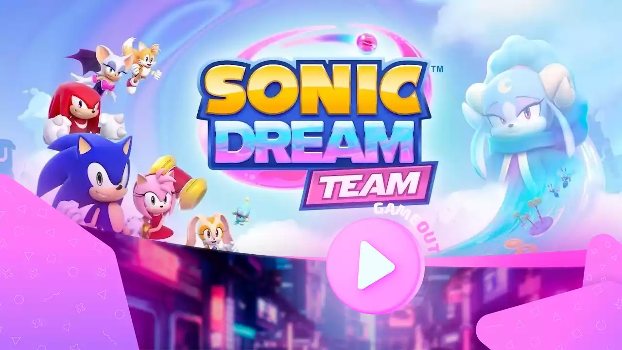 Sonic и его команда на фоне зоны Sweet Dreams в игре Sonic Dream Team