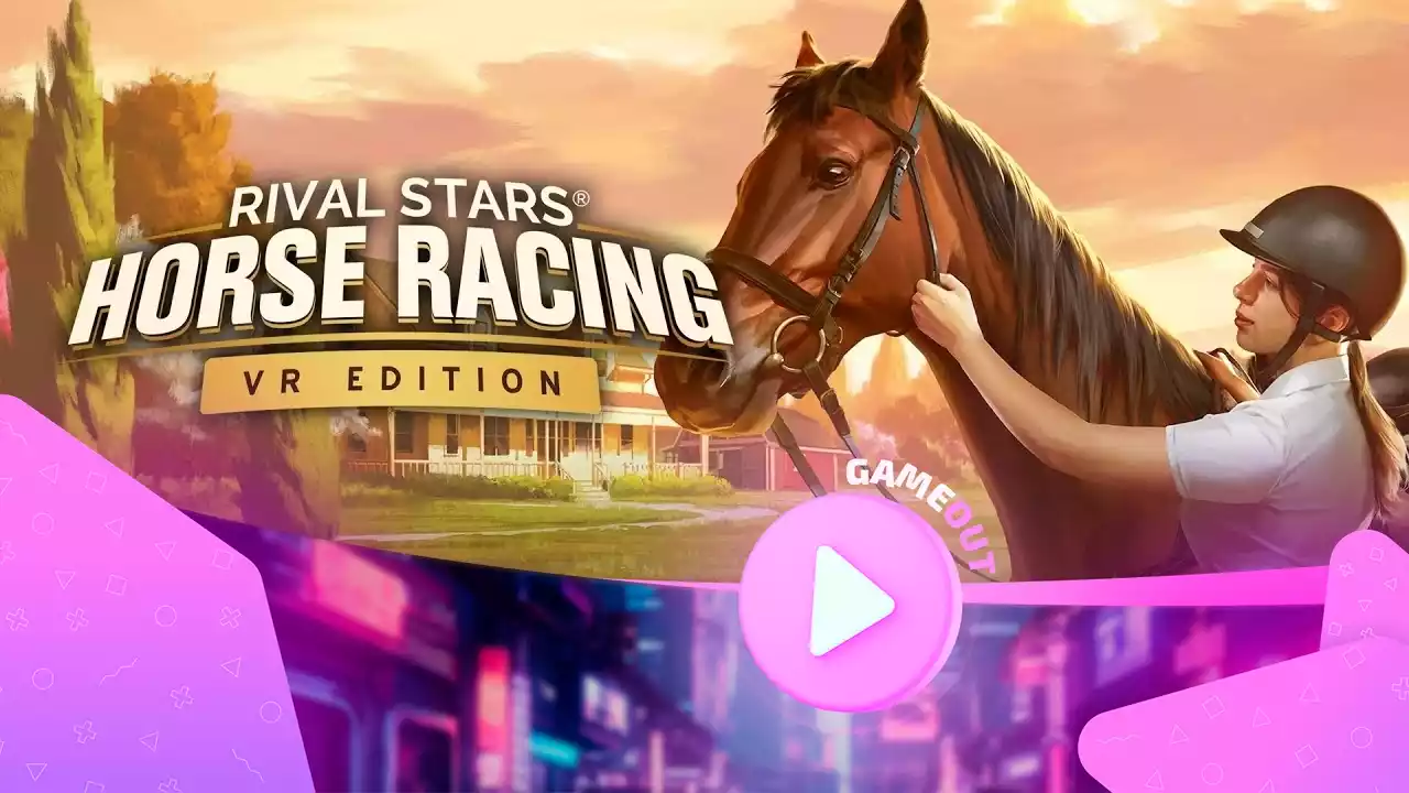 Игрок на ипподроме в VR-шлеме играет в Rival Stars Horse Racing: VR Edition