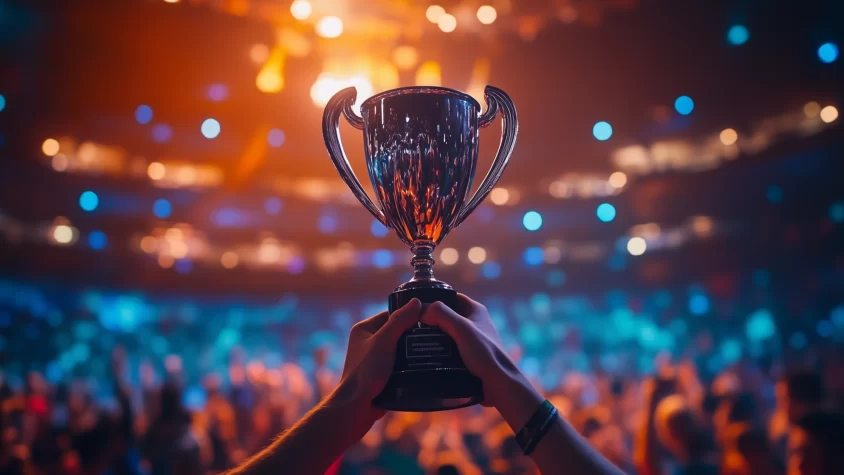 Кубок за первое место в киберспортивном турнире в руках