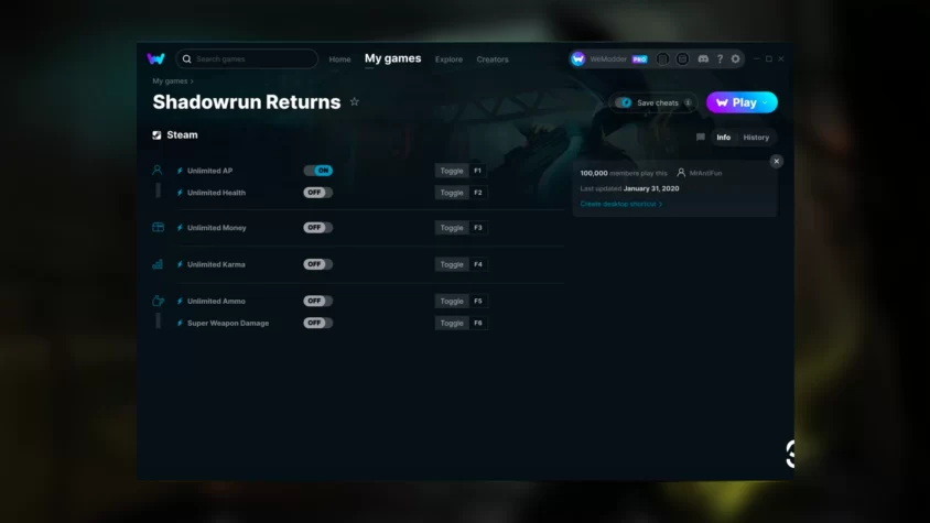 Опции трейнера Shadowrun Returns
