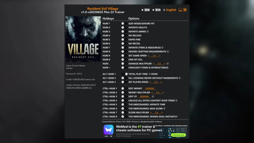 Скриншот трейнера Resident Evil Village