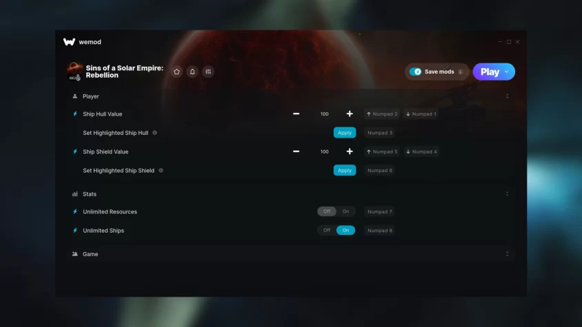 Скриншот трейнера Sins of a Solar Empire: Rebellion