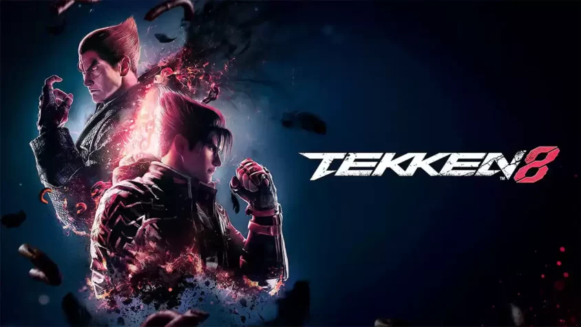 Драматичная сцена с обложки Tekken 8, на которой два бойца — отец и сын.