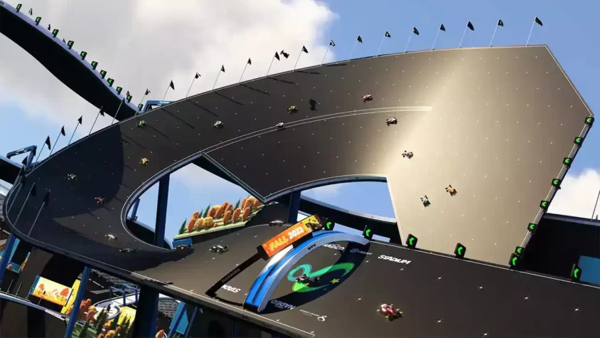 Автомобили Trackmania на вертикальном подъеме в режиме антигравитации