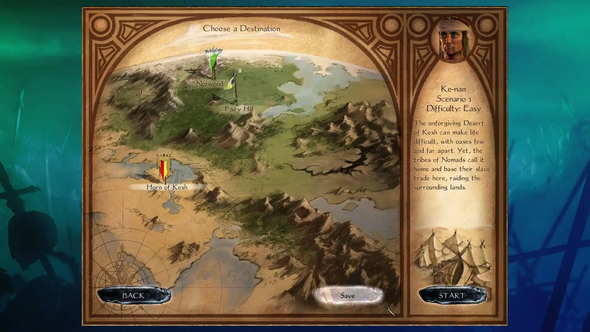 Экран выбора сценария в Age of Wonders: Shadow Magic