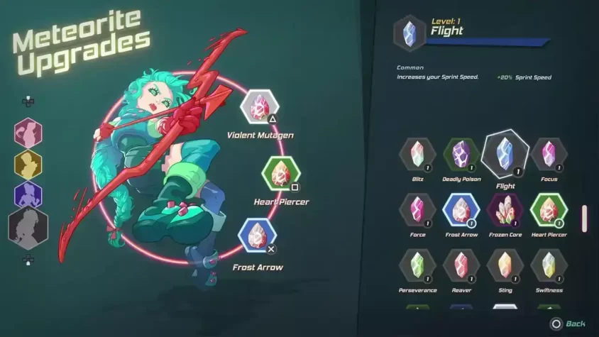 Меню метеоритных улучшений в Go Fight Fantastic