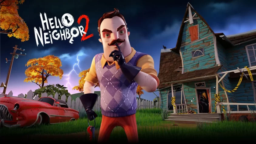 Встреча с таинственным соседом в Hello Neighbor 2 Зловещий сосед стоит перед своим домом в игре Hello Neighbor 2