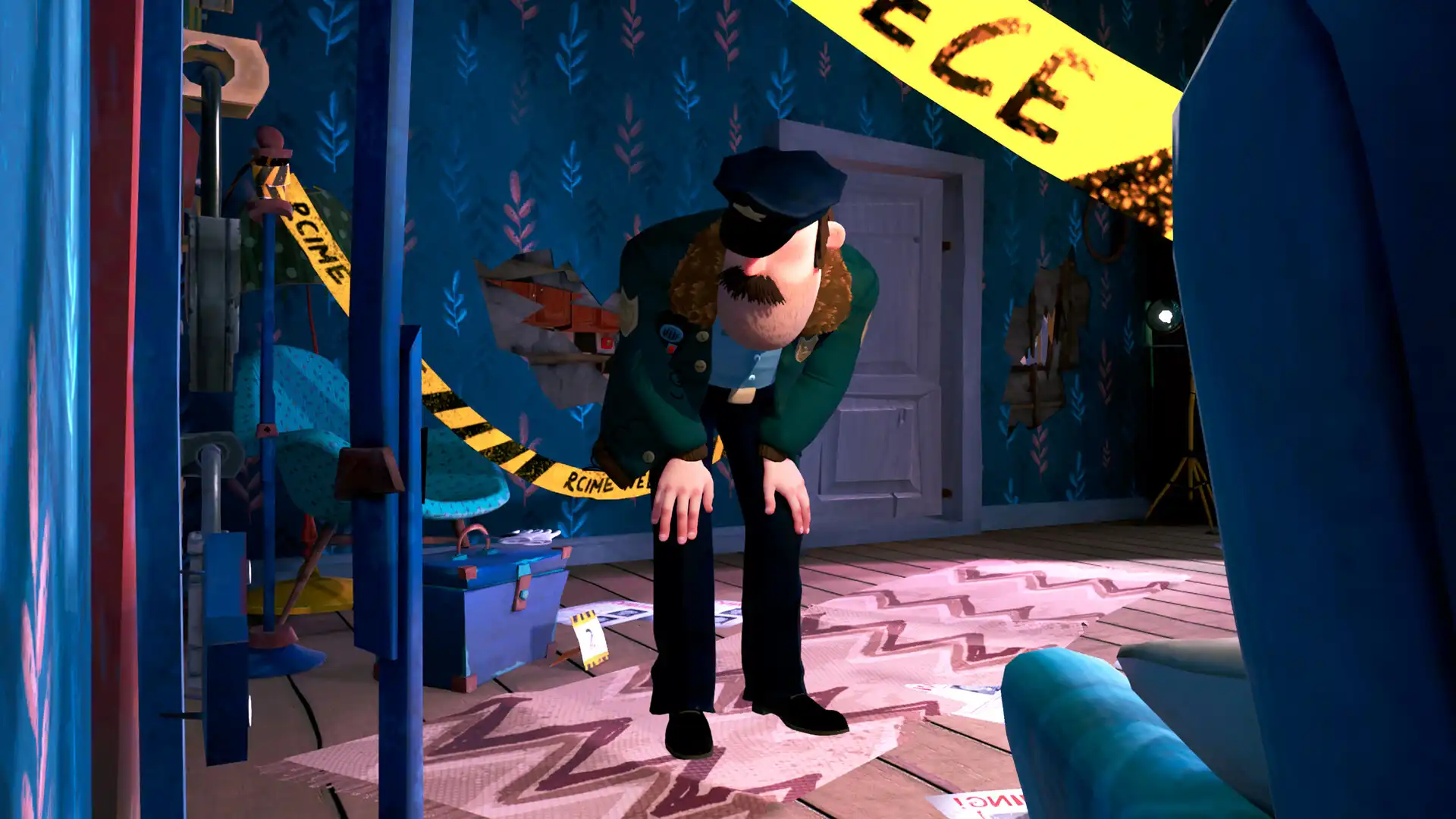 Полицейский исследует странный дом в Hello Neighbor 2