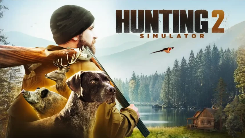 Hunting Simulator 2 game cover Обложка Hunting Simulator 2 с изображением охотника в лесу