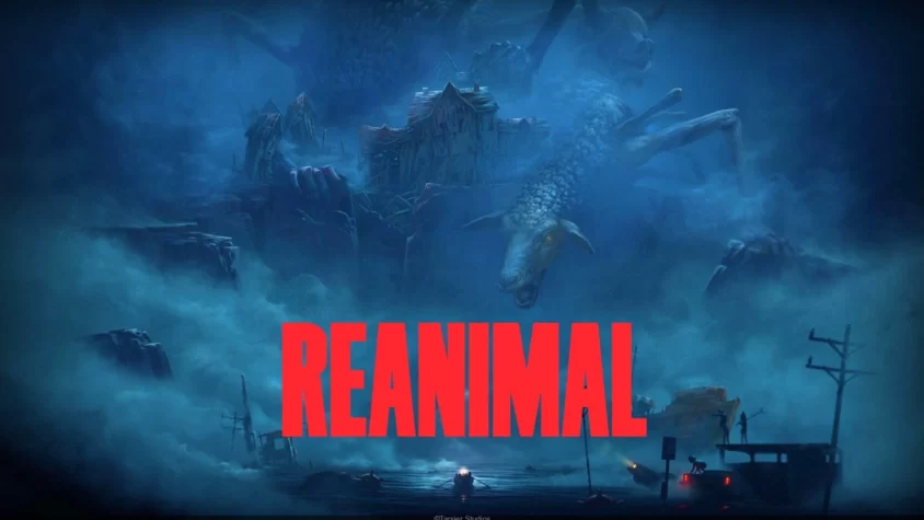 Обложка игры Reanimal с названием на фоне мрачного пейзажа.