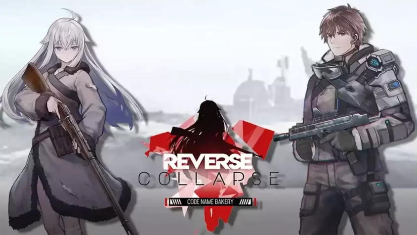 Ключевые персонажи Reverse Collapse: Code Name Bakery на фоне заснеженного пейзажа.