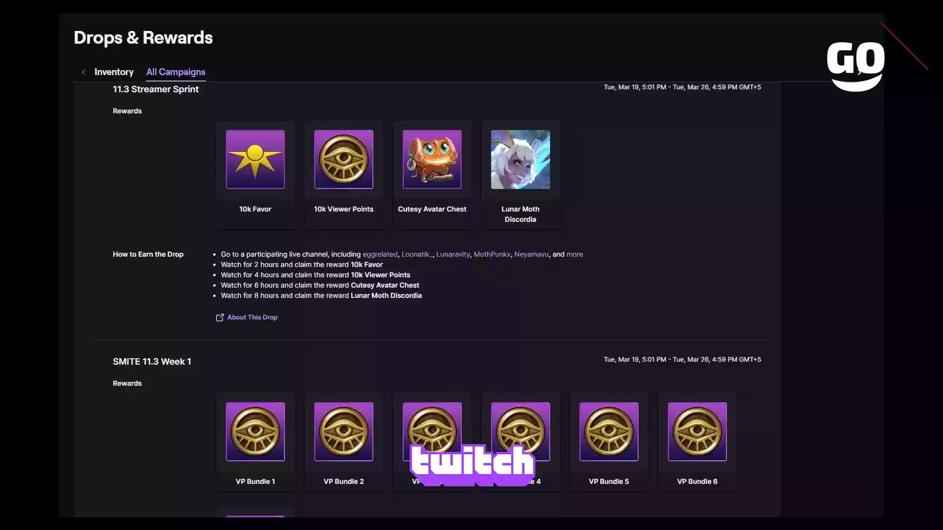 Twitch Drops: Спринт Стримеров 11.3 в SMITE