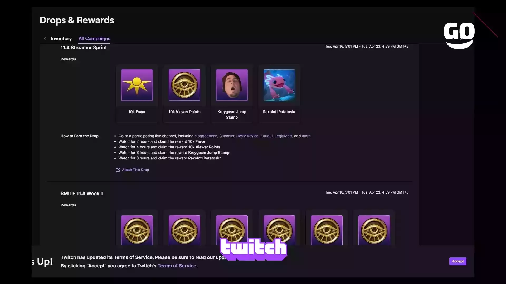 Twitch Drops: подарки 11.4 Streamer Sprint для SMITE