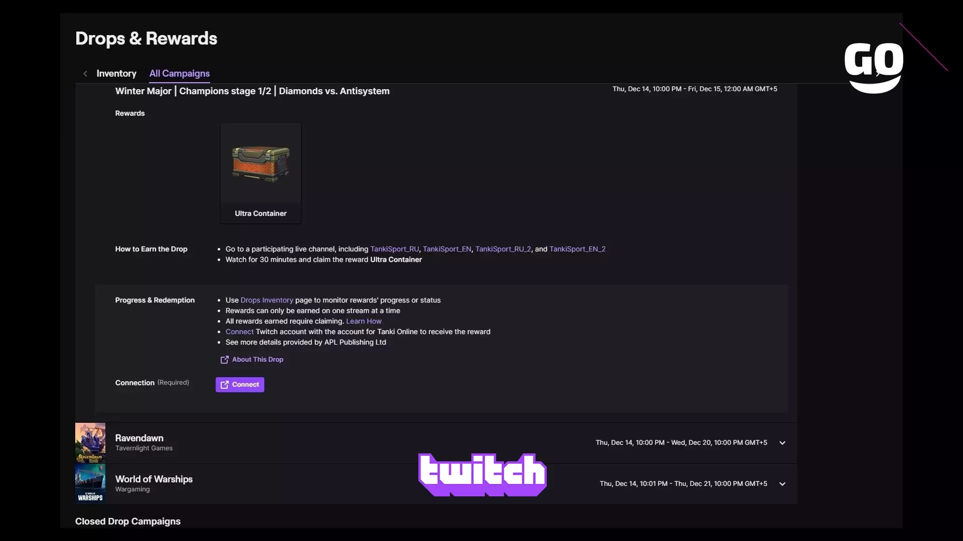 Twitch Drops раздает Winter Major | Champions stage 1/2 | Diamonds vs. Antisystem для Tanki Online