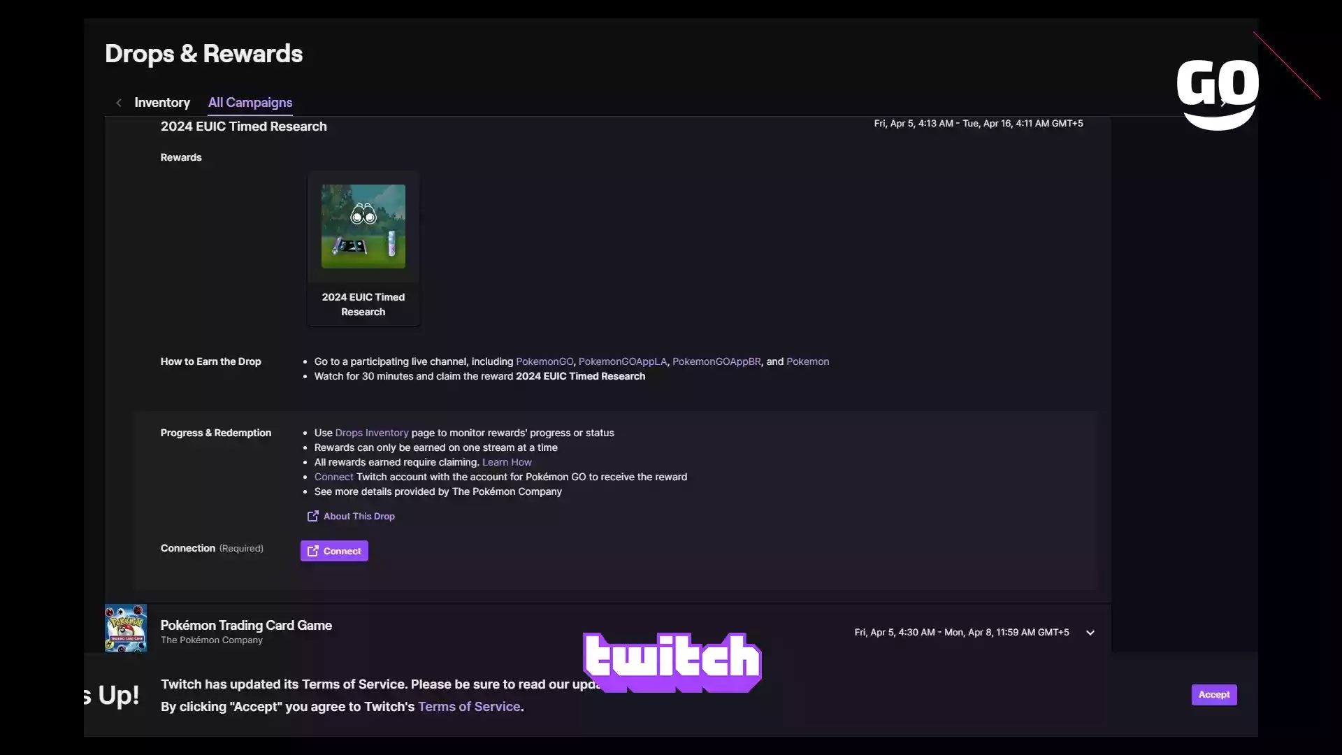 Twitch Drops предлагает подарки в Pokémon GO для EUIC Timed Research 2024