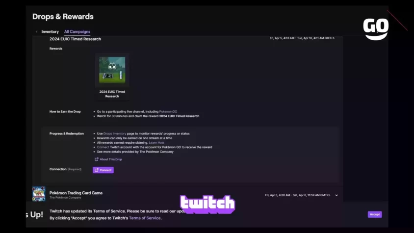 Получи игровые предметы 2024 EUIC Timed Research благодаря Twitch Drops 2024 EUIC Timed Research