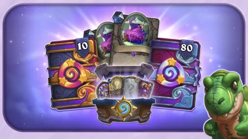 Цветная обложка обновления Hearthstone 28.6 с сундуком сокровищ и игрушками.