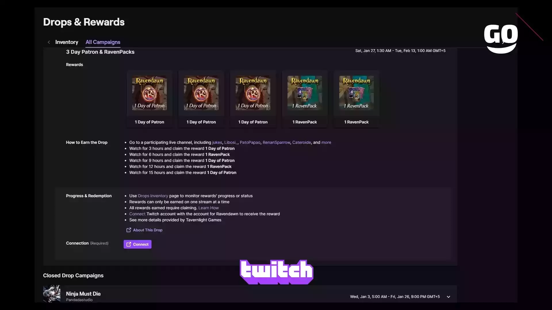 Раздача Twitch Drops: 3-дневный доступ Patron и комплекты Raven для Ravendawn