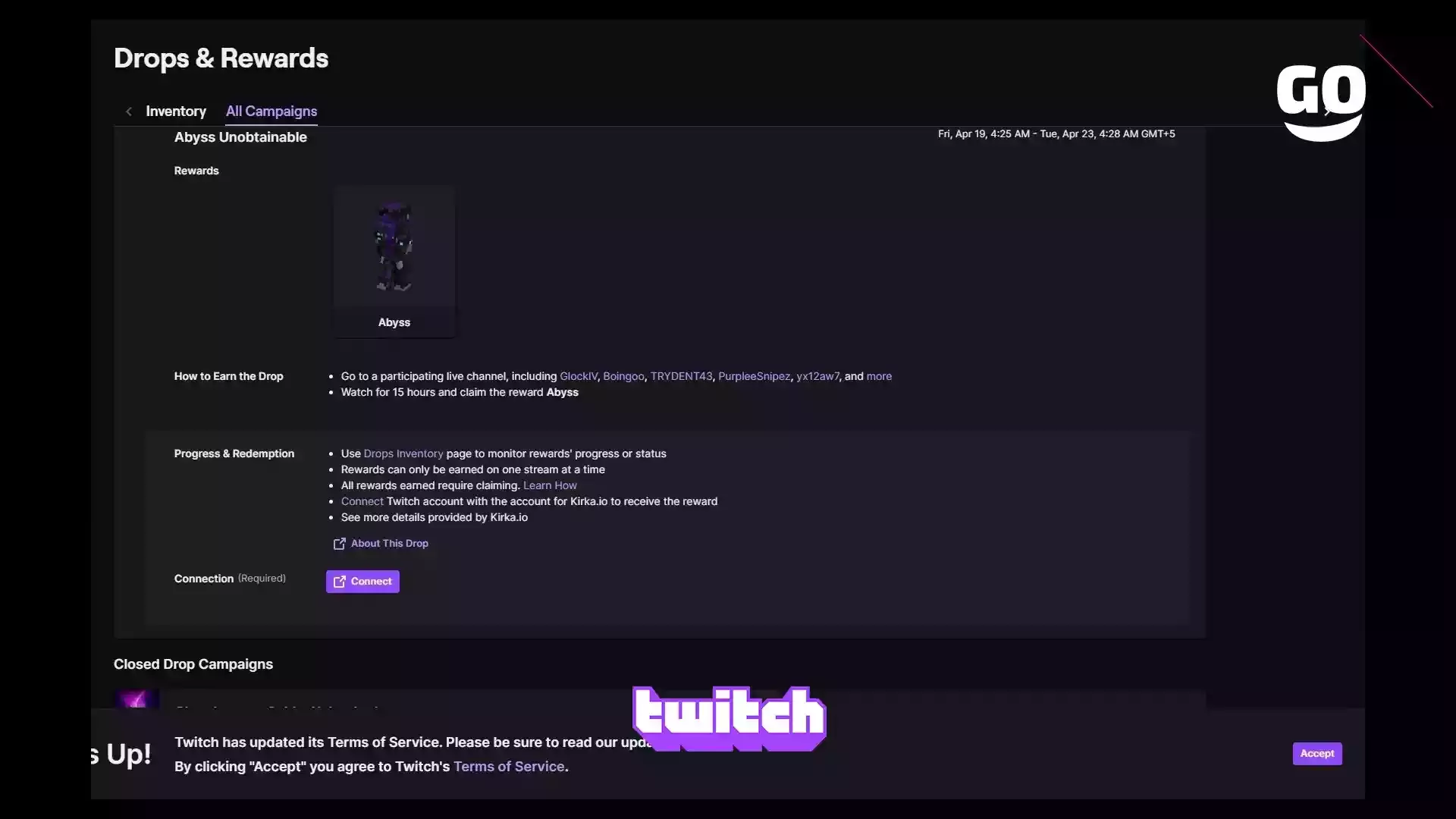 Получи Бонус Abyss Unobtainable на Twitch для Kirka.io