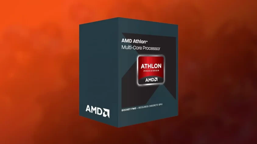 Процессор Athlon X4 845 на фоне огненных оттенков