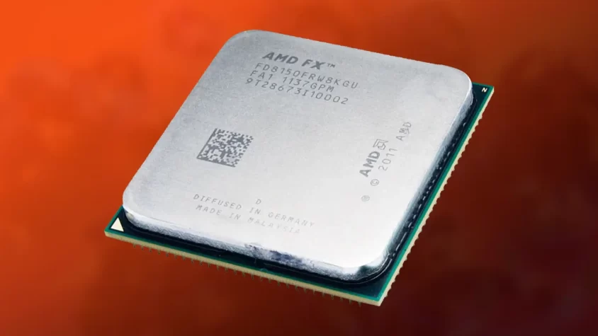 Процессор AMD FX-8150 на фоне оранжевого цвета