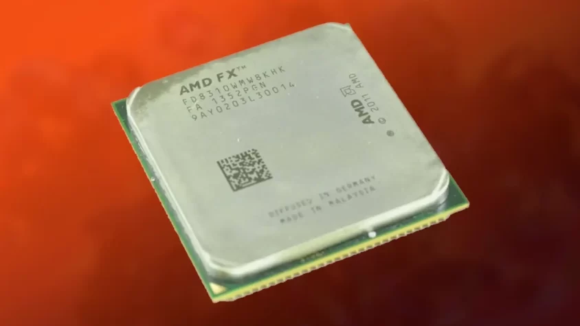 Процессор AMD FX-8310 на фоне красного