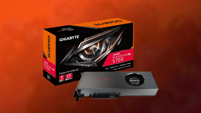 Видеокарта Radeon Pro 5700 от Gigabyte на фоне упаковкиВидеокарта Radeon Pro 5700 от Gigabyte на фоне упаковки