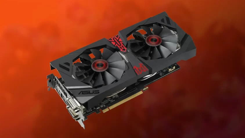 видеокарта AMD Radeon R9 380x на красном фоне