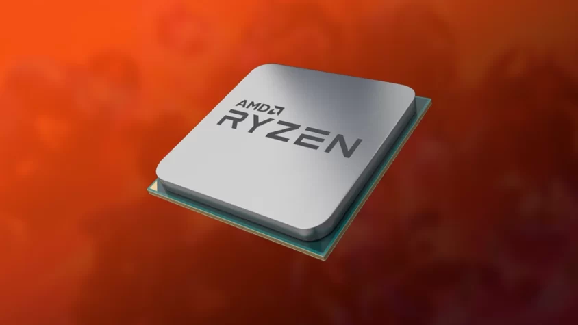 Изображение процессора AMD Ryzen 7 2700 на фоне материнской платы