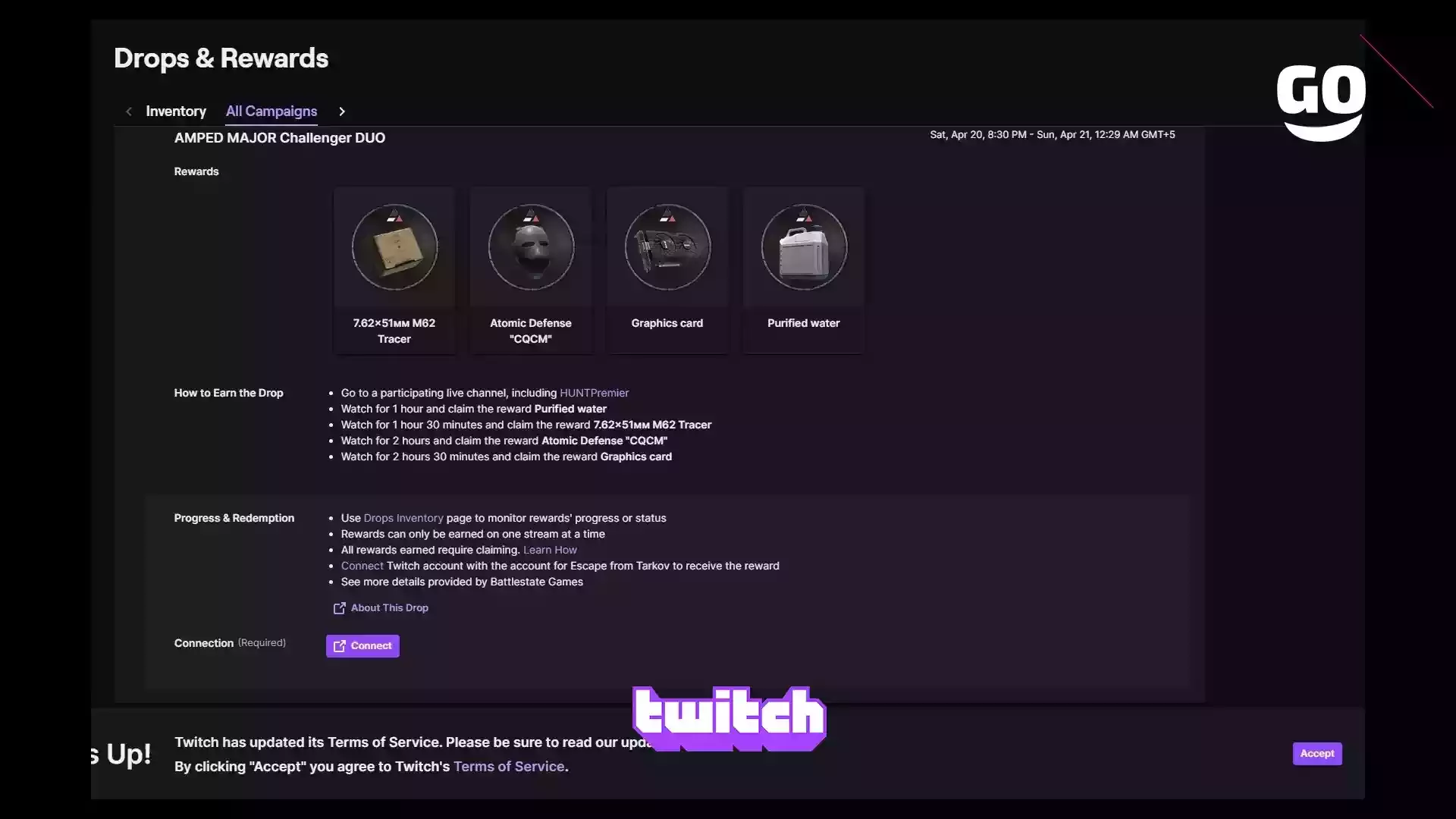 Получите подарки AMPED MAJOR Challenger DUO в Escape from Tarkov через Twitch Drops