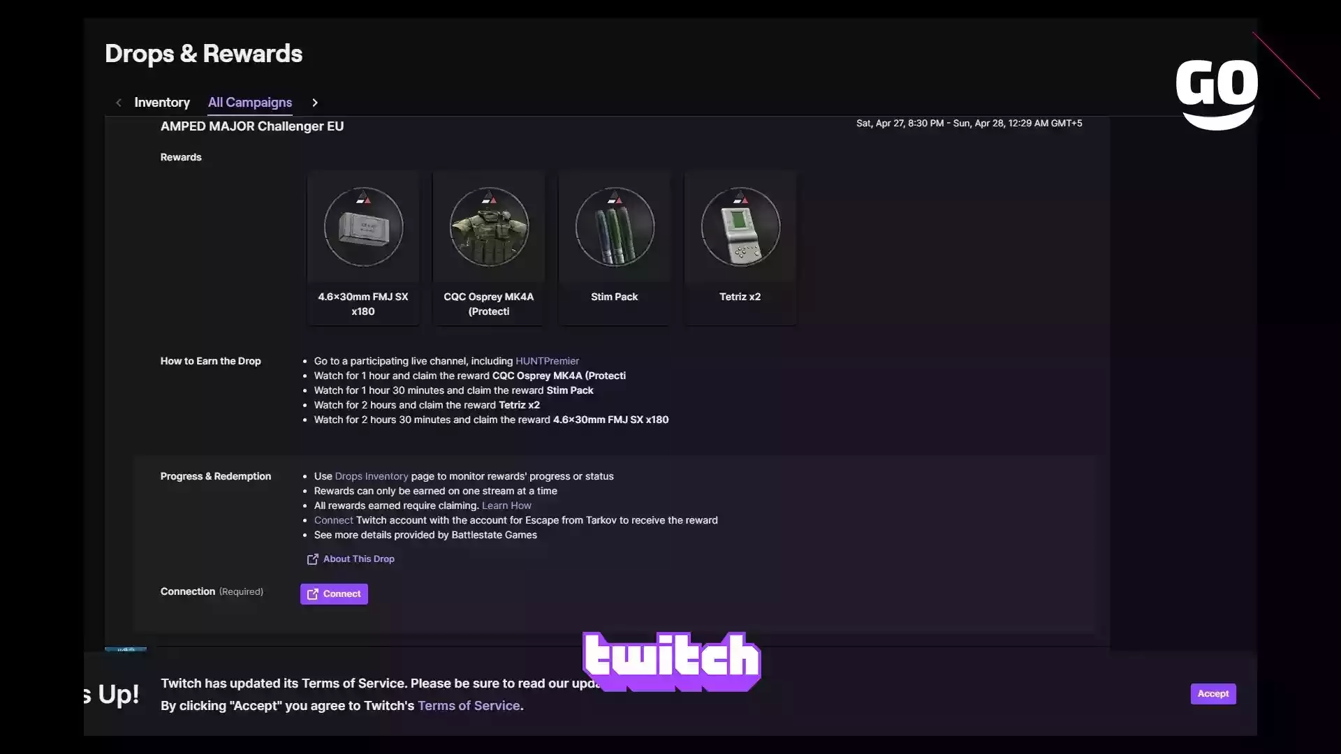 Twitch Drops: Облики и Предметы для Игры AMPED MAJOR Challenger EU в Escape from Tarkov