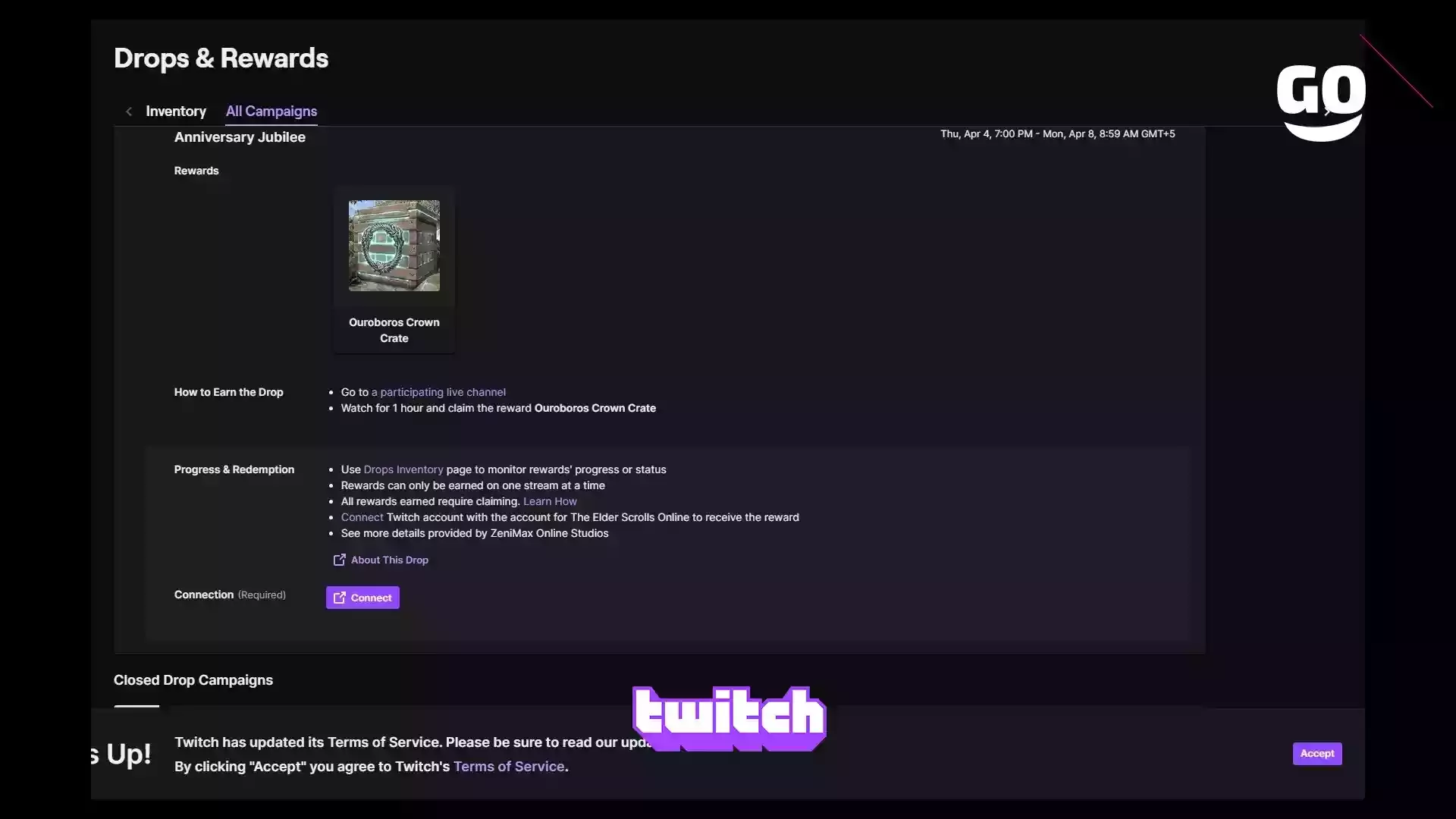 Twitch Drops предлагает подарки Anniversary Jubilee для The Elder Scrolls Online