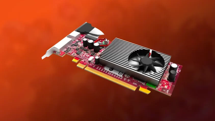 Видеокарта Radeon X1650 на фоне оранжевого цвета