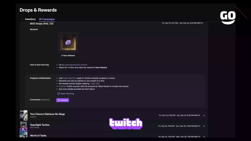 Эксклюзивный игровой пак Twitch Drops (Feb. 23) для фанатов Black Desert BDO Drops (Feb. 23)