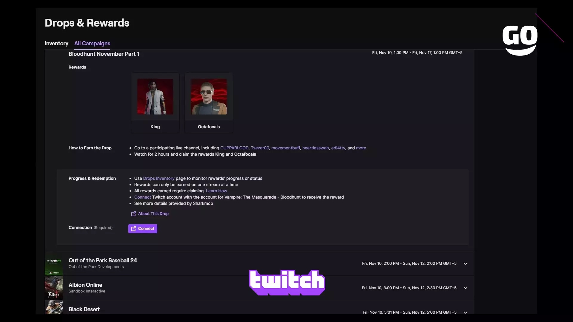 Twitch Drops представляет Бонусы Bloodhunt Ноябрь Часть 1 для Vampire: The Masquerade — Bloodhunt